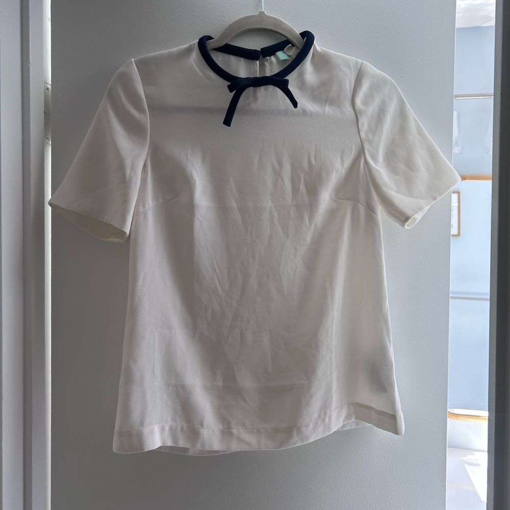 Ted Baker White Blouse with Navy Bow Accent